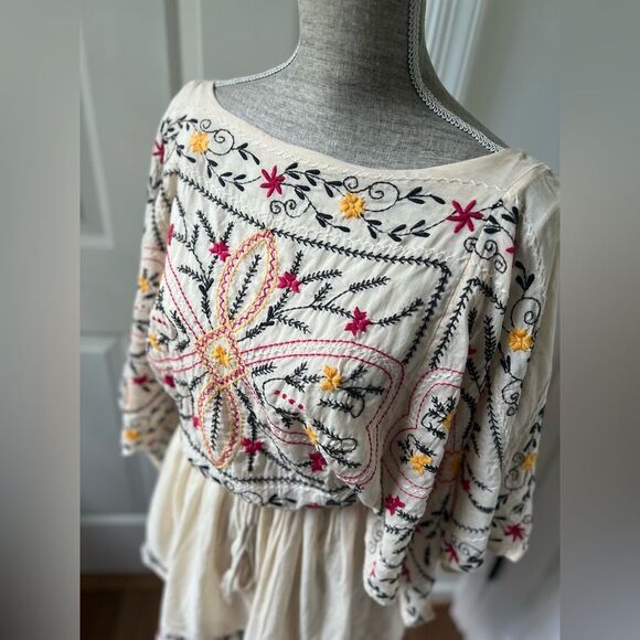 Free People Frida Embroidered Dress in Ivory Boho Drape Sleeve Mini Womens S - Picture 2 of 6
